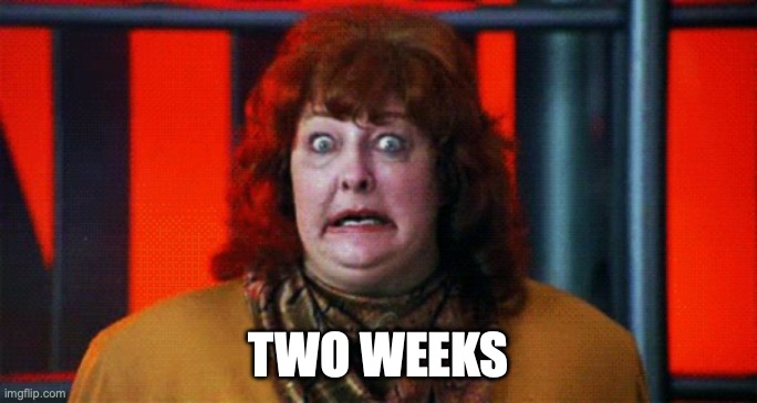 Two Weeks | TWO WEEKS | image tagged in two weeks | made w/ Imgflip meme maker