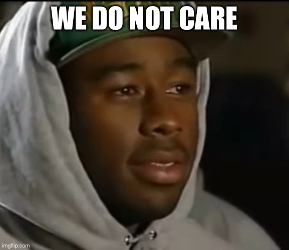 Tyler the creator okay | WE DO NOT CARE | image tagged in tyler the creator okay | made w/ Imgflip meme maker