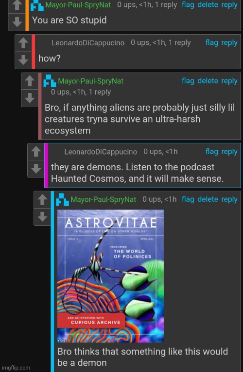 Context: this troglodyte indeed believes that extraterrestrial life forms would be demons | made w/ Imgflip meme maker