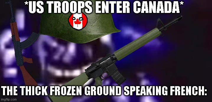 "I'm not locked in here with you, you're locked in here with me"- Canada | *US TROOPS ENTER CANADA*; THE THICK FROZEN GROUND SPEAKING FRENCH: | image tagged in trolling is infinite,canada,usa,donald trump,modern warfare | made w/ Imgflip meme maker