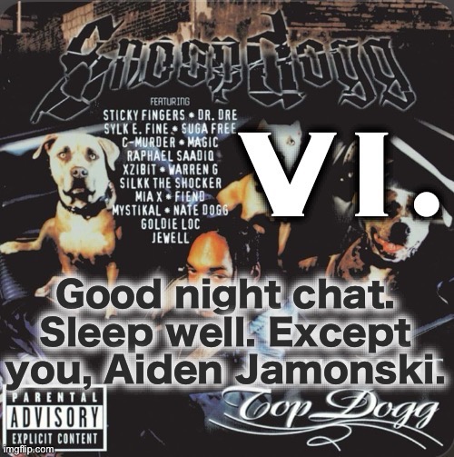 If there is an Aiden Jamonski out there, I just want you to know to be afraid | Good night chat. Sleep well. Except you, Aiden Jamonski. | image tagged in vi 2nd template | made w/ Imgflip meme maker