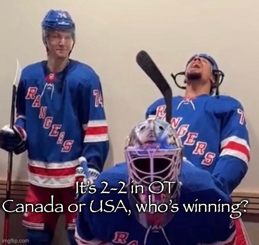 This is hockey for those who didn’t understand | It’s 2-2 in OT
Canada or USA, who’s winning? | image tagged in ryan reaves | made w/ Imgflip meme maker