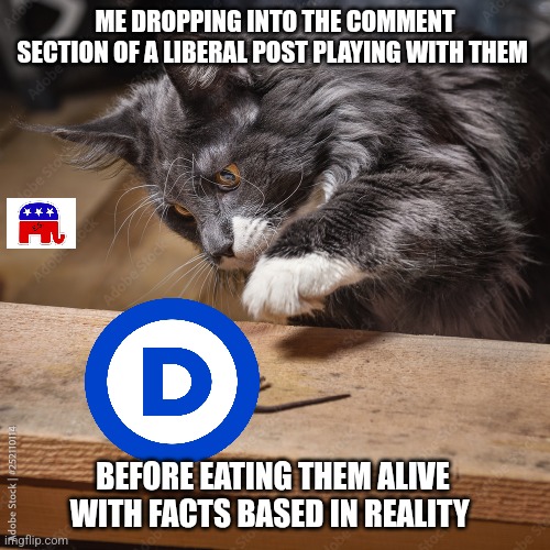 ME DROPPING INTO THE COMMENT SECTION OF A LIBERAL POST PLAYING WITH THEM; BEFORE EATING THEM ALIVE WITH FACTS BASED IN REALITY | made w/ Imgflip meme maker