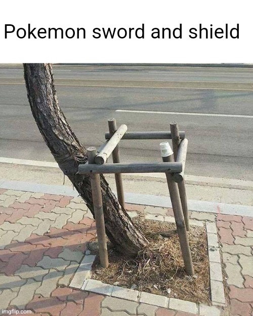 Tree growing outside boundaries | Pokemon sword and shield | image tagged in tree growing outside boundaries | made w/ Imgflip meme maker