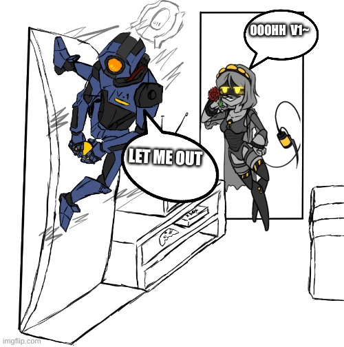 OOOHH  V1~; LET ME OUT | image tagged in crossover | made w/ Imgflip meme maker