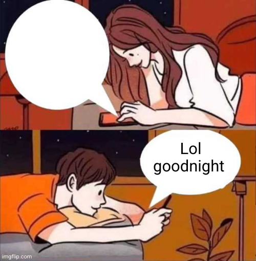 Boy and girl texting | Lol goodnight | image tagged in boy and girl texting | made w/ Imgflip meme maker