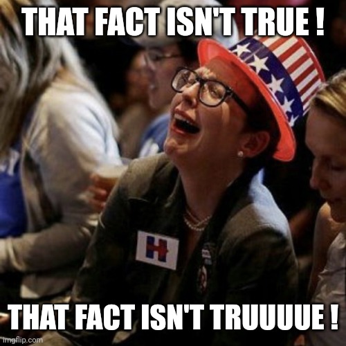 Crying liberal | THAT FACT ISN'T TRUE ! THAT FACT ISN'T TRUUUUE ! | image tagged in crying liberal | made w/ Imgflip meme maker