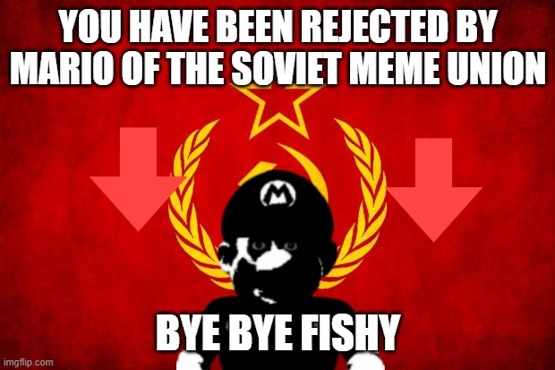 YOU HAVE BEEN REJECTED BY MARIO OF THE SOVIET MEME UNION BYE BYE FISHY | image tagged in in soviet russia | made w/ Imgflip meme maker