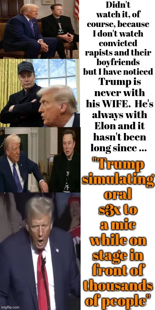 Trump And Elon Sittin In A Tree K. I. S. S I. N. G. | 3 | image tagged in donald trump is a convicted rapist,lock him up,elon musk,maga,rapist,memes | made w/ Imgflip meme maker