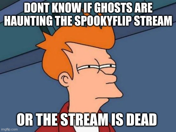 hmmmmmmm | DONT KNOW IF GHOSTS ARE HAUNTING THE SPOOKYFLIP STREAM; OR THE STREAM IS DEAD | image tagged in memes,futurama fry | made w/ Imgflip meme maker