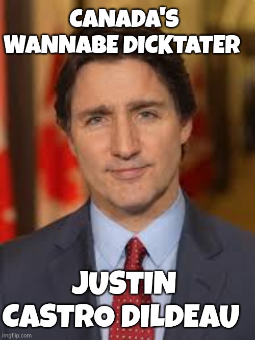 Justin Trudeau | CANADA'S WANNABE DICKTATER; JUSTIN CASTRO DILDEAU | image tagged in justin trudeau | made w/ Imgflip meme maker