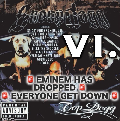 Just noticed Em dropped a new track yesterday, hip hop community about to flip out | 🚨 EMINEM HAS DROPPED 🚨
🚨 EVERYONE GET DOWN 🚨 | image tagged in vi 2nd template | made w/ Imgflip meme maker