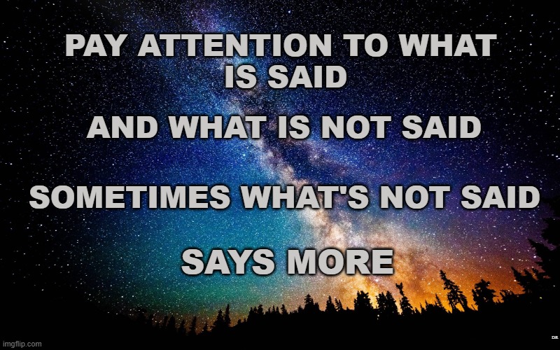 Pay Attention | PAY ATTENTION TO WHAT 
IS SAID; AND WHAT IS NOT SAID; SOMETIMES WHAT'S NOT SAID; SAYS MORE; DR | image tagged in relationships,so true memes,sad but true,advice,words of wisdom | made w/ Imgflip meme maker