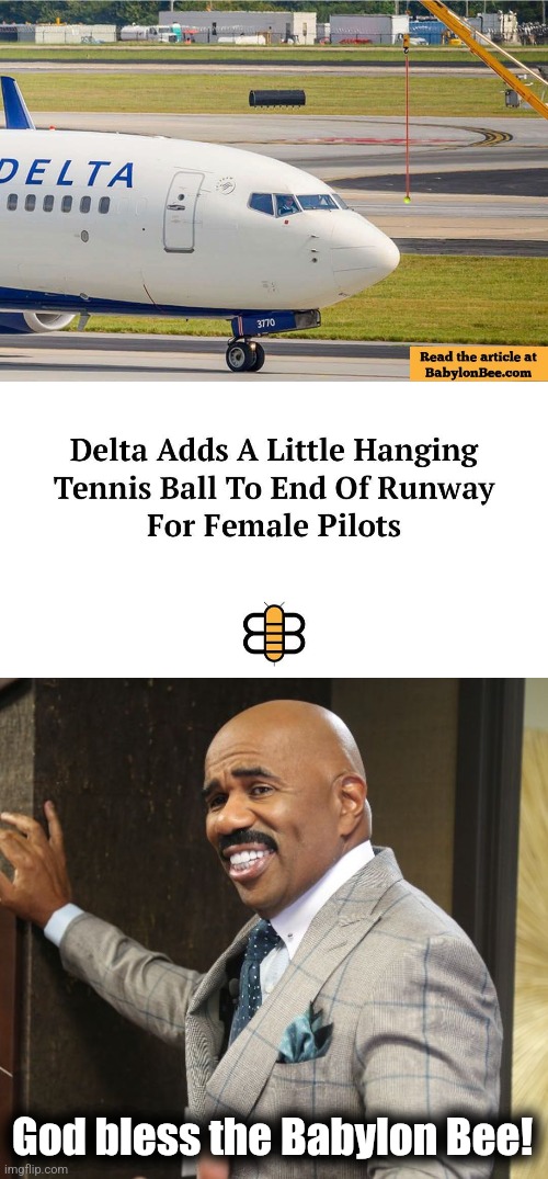 God bless the Babylon Bee! | image tagged in steve harvey smile,memes,babylon bee,diversity,delta airlines,dei | made w/ Imgflip meme maker