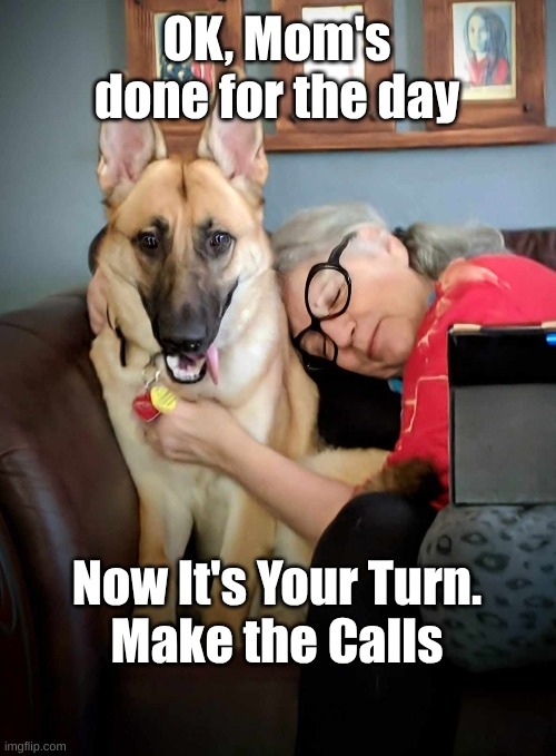 GSD Mom Done | OK, Mom's done for the day; Now It's Your Turn.
Make the Calls | image tagged in gsd tired mom,make the call | made w/ Imgflip meme maker