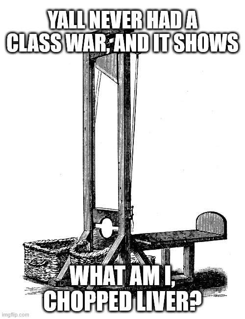 YALL NEVER HAD A CLASS WAR, AND IT SHOWS; WHAT AM I, CHOPPED LIVER? | made w/ Imgflip meme maker