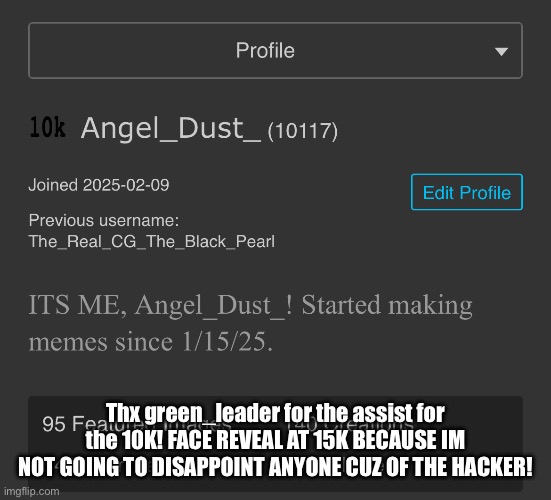 THX FOR THE 10K! Also, JUSTICE FOR GREEN_LEADER! | Thx green_leader for the assist for the 10K! FACE REVEAL AT 15K BECAUSE IM NOT GOING TO DISAPPOINT ANYONE CUZ OF THE HACKER! | image tagged in 10k,i did it,yes,imgflip points | made w/ Imgflip meme maker