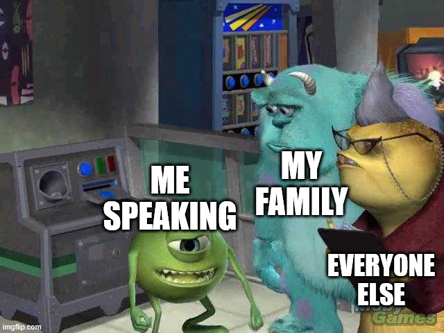 Autism 2 | MY FAMILY; ME SPEAKING; EVERYONE ELSE | image tagged in mike wazowski trying to explain | made w/ Imgflip meme maker