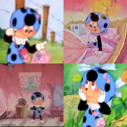 Cococinel 1992 (Cocomiel) | image tagged in cococinel,cocomiel,babicinel,babimiel,blue ladybug cartooon,pink 80s girl cartoons kawaii | made w/ Imgflip meme maker