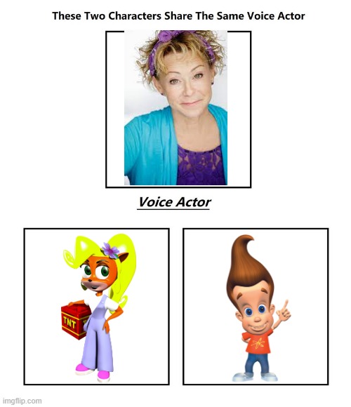 Debi Derryberry | image tagged in same voice actor,jimmy neutron,nickelodeon,crash bandicoot,debi derryberry | made w/ Imgflip meme maker