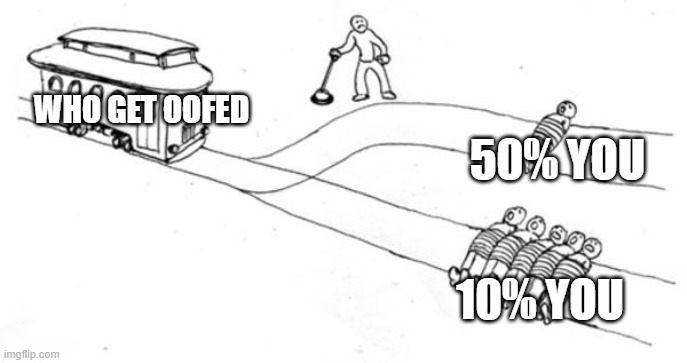 WHO GET OOFED 50% YOU 10% YOU | image tagged in trolley problem | made w/ Imgflip meme maker