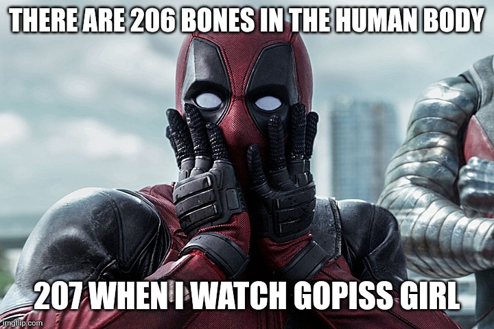 Deadpool - Gasp | THERE ARE 206 BONES IN THE HUMAN BODY 207 WHEN I WATCH GOPISS GIRL | image tagged in deadpool - gasp | made w/ Imgflip meme maker