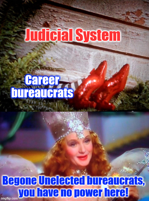 More judges siding with President Trump against career bureaucrats | Judicial System; Career bureaucrats; Begone Unelected bureaucrats, you have no power here! | image tagged in more judges,siding with trump,over career bureaucrats | made w/ Imgflip meme maker