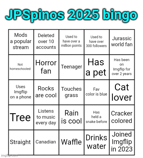 JPSpino 2025 bingo Blank Meme Template