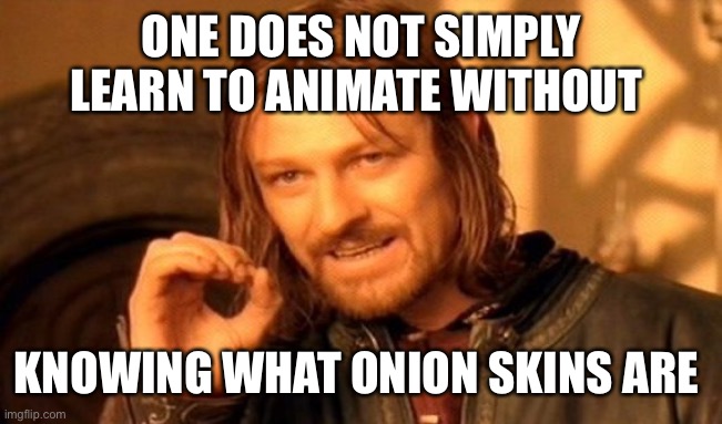 Learning to animate be like | ONE DOES NOT SIMPLY LEARN TO ANIMATE WITHOUT; KNOWING WHAT ONION SKINS ARE | image tagged in memes,one does not simply,movies | made w/ Imgflip meme maker