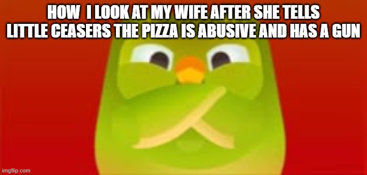 Fr tho | HOW  I LOOK AT MY WIFE AFTER SHE TELLS LITTLE CEASERS THE PIZZA IS ABUSIVE AND HAS A GUN | image tagged in funny memes | made w/ Imgflip meme maker