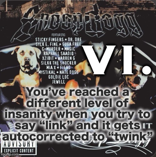 Vi. 2nd template | You’ve reached a different level of insanity when you try to say “link” and it gets autocorrected to “twink” | image tagged in vi 2nd template | made w/ Imgflip meme maker