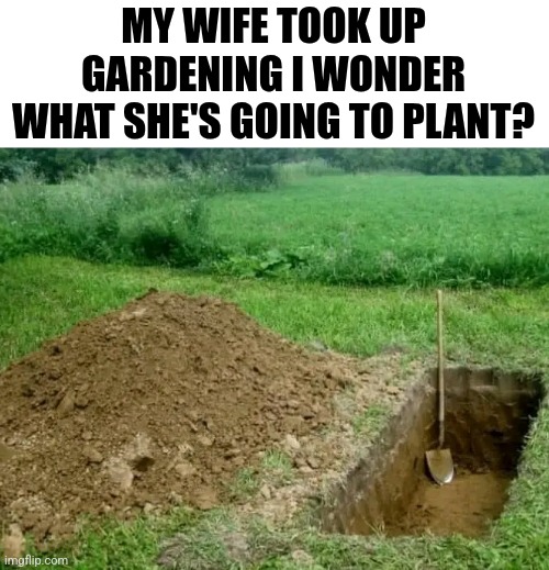 My Wife Took Up Gardening I Wonder What She's Going To Plant? | MY WIFE TOOK UP GARDENING I WONDER WHAT SHE'S GOING TO PLANT? | image tagged in chris joines | made w/ Imgflip meme maker