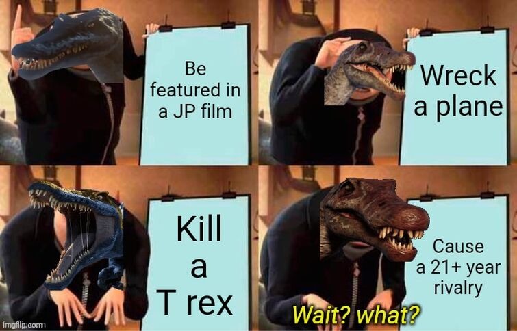 Poor spino, do y'all think jp3 spino will ever return in a movie? | image tagged in jurassic park 3,jp3 | made w/ Imgflip meme maker