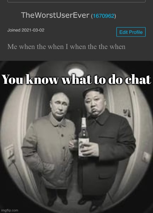 Suggest a username and I might use it. | You know what to do chat | image tagged in kim jong un at your door feat vladimir putin | made w/ Imgflip meme maker