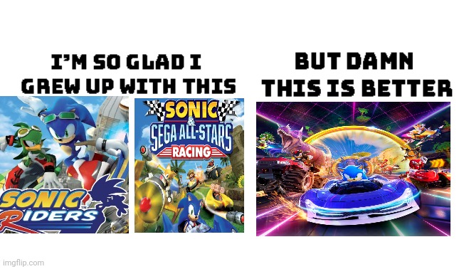 Everybody Super Sonic racing | image tagged in im so glad i grew up with this but damn this is better | made w/ Imgflip meme maker