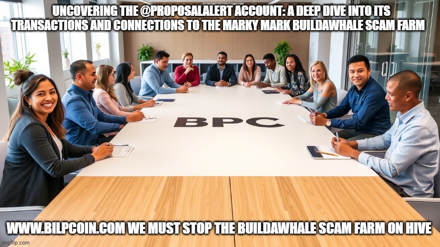UNCOVERING THE @PROPOSALALERT ACCOUNT: A DEEP DIVE INTO ITS TRANSACTIONS AND CONNECTIONS TO THE MARKY MARK BUILDAWHALE SCAM FARM; WWW.BILPCOIN.COM WE MUST STOP THE BUILDAWHALE SCAM FARM ON HIVE | made w/ Imgflip meme maker