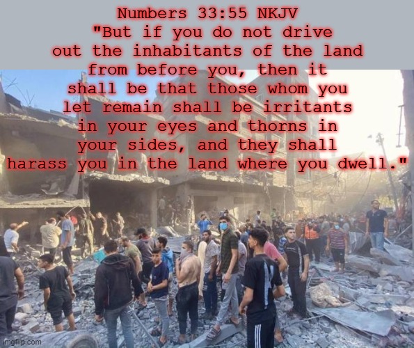 God warned us the Canaanites would always be wickedly evil people, and told us what to do about them... | Numbers 33:55 NKJV  "But if you do not drive out the inhabitants of the land from before you, then it shall be that those whom you let remain shall be irritants in your eyes and thorns in your sides, and they shall harass you in the land where you dwell." | image tagged in palestineforever | made w/ Imgflip meme maker