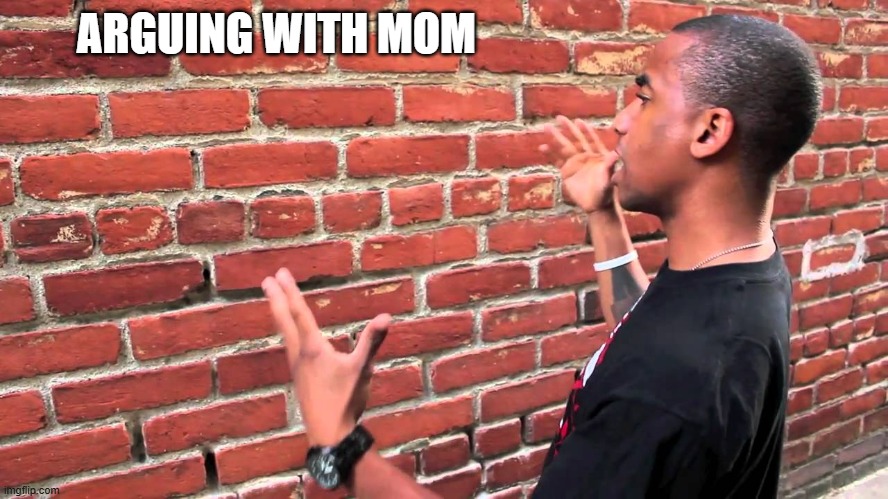 Arguing With Mom | ARGUING WITH MOM | image tagged in talking to wall | made w/ Imgflip meme maker