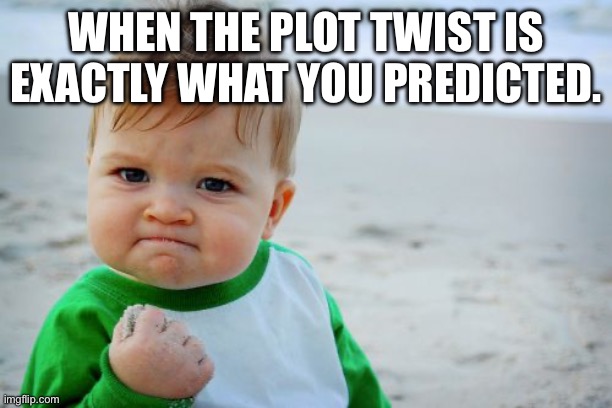 Success Kid Original | WHEN THE PLOT TWIST IS EXACTLY WHAT YOU PREDICTED. | image tagged in memes,success kid original | made w/ Imgflip meme maker