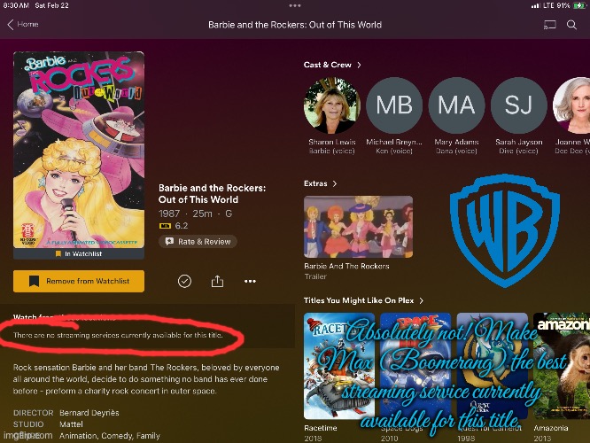 *BATR Needs to be on Max (Boomerang) | Absolutely not! Make Max (Boomerang) the best streaming service currently available for this title. | image tagged in cartoon network,boomerang,barbie,barbie meme week,80s,nostalgia | made w/ Imgflip meme maker