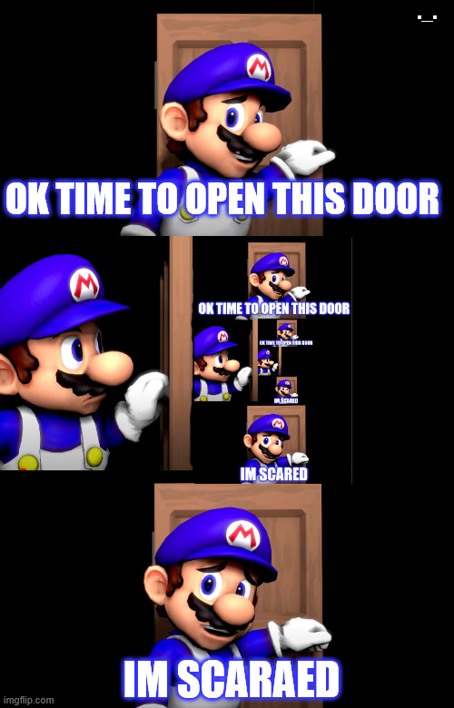 Smg4 infinite loop | ._. OK TIME TO OPEN THIS DOOR; IM SCARAED | image tagged in smg4 door with no text | made w/ Imgflip meme maker