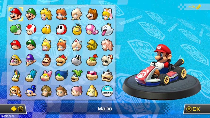 The MK8DX character selection screen at launch | image tagged in the mk8dx character selection screen at launch,mario kart,mario kart 8 | made w/ Imgflip meme maker