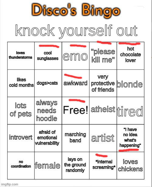 me | image tagged in disco's bingo | made w/ Imgflip meme maker