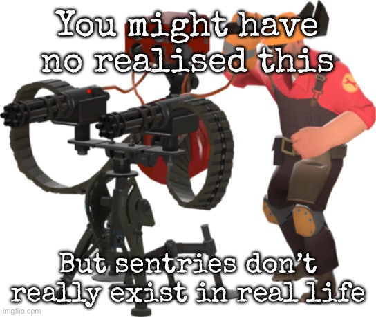 So this means Engi is a time traveler? | You might have no realised this; But sentries don’t really exist in real life | image tagged in engineer building a sentry,msmg | made w/ Imgflip meme maker