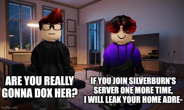 ARE YOU REALLY GONNA DOX HER? IF YOU JOIN SILVERBURN'S SERVER ONE MORE TIME, I WILL LEAK YOUR HOME ADRE- | made w/ Imgflip meme maker