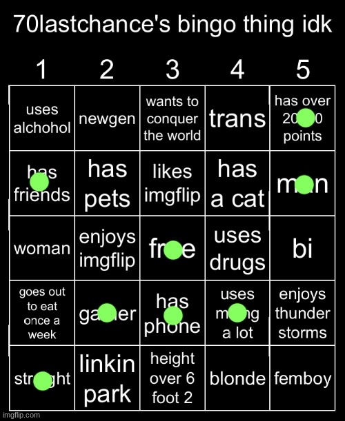 i think this guy doesnt know how bingos work | image tagged in 70lastchance's bingo thing idk | made w/ Imgflip meme maker