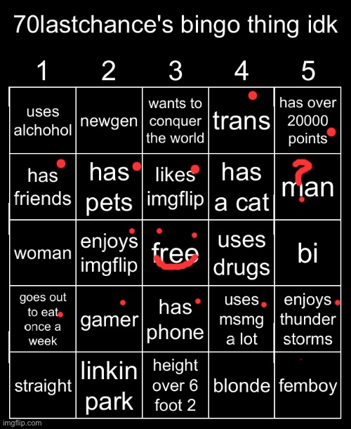 image tagged in 70lastchance's bingo thing idk | made w/ Imgflip meme maker