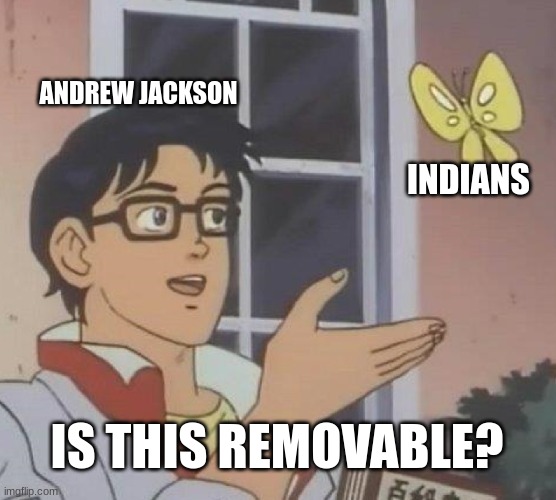 Is This A Pigeon | ANDREW JACKSON; INDIANS; IS THIS REMOVABLE? | image tagged in memes,is this a pigeon | made w/ Imgflip meme maker