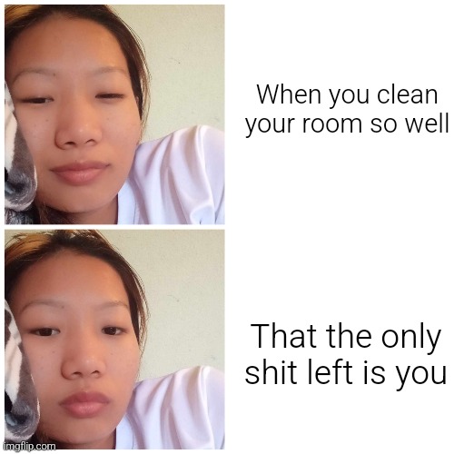 Painfulllll... | When you clean your room so well; That the only shit left is you | image tagged in women happy then sad,funny,memes,fun,xd | made w/ Imgflip meme maker