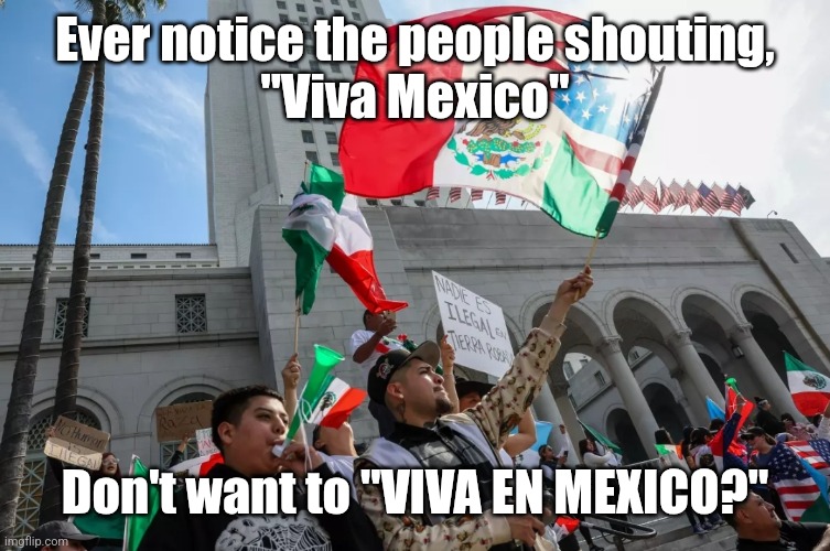 Go Viva EN Mexico! | Ever notice the people shouting,
"Viva Mexico"; Don't want to "VIVA EN MEXICO?" | image tagged in mexico,illegal aliens | made w/ Imgflip meme maker